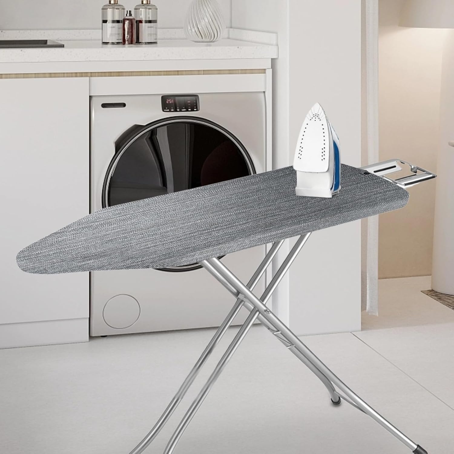 Padded Ironing Board Covers 18 X 49 Gray Object Texture Ironing Board Pad and Cover Thick Replacement Drawstring Tightening & Lock, Easy Fit, Scorch & Stain Resistant, Non Slip