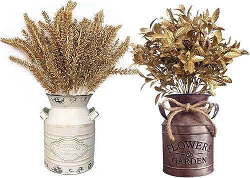 Miniatura 4 de CATTREE Plantas artificiales doradas, hojas de plástico doradas, paquete de 4 arbustos de hierba falsa, arbustos para el hogar, interior, exterior,