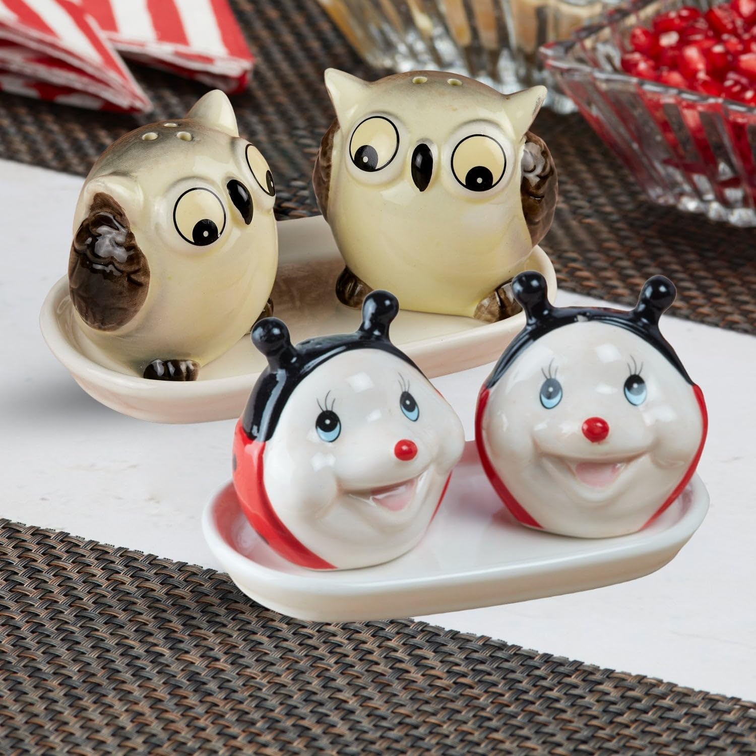 Kookee Ceramic Salt Pepper Set with Tray for Dining Table | White, Red (8570) — Amazon image 7