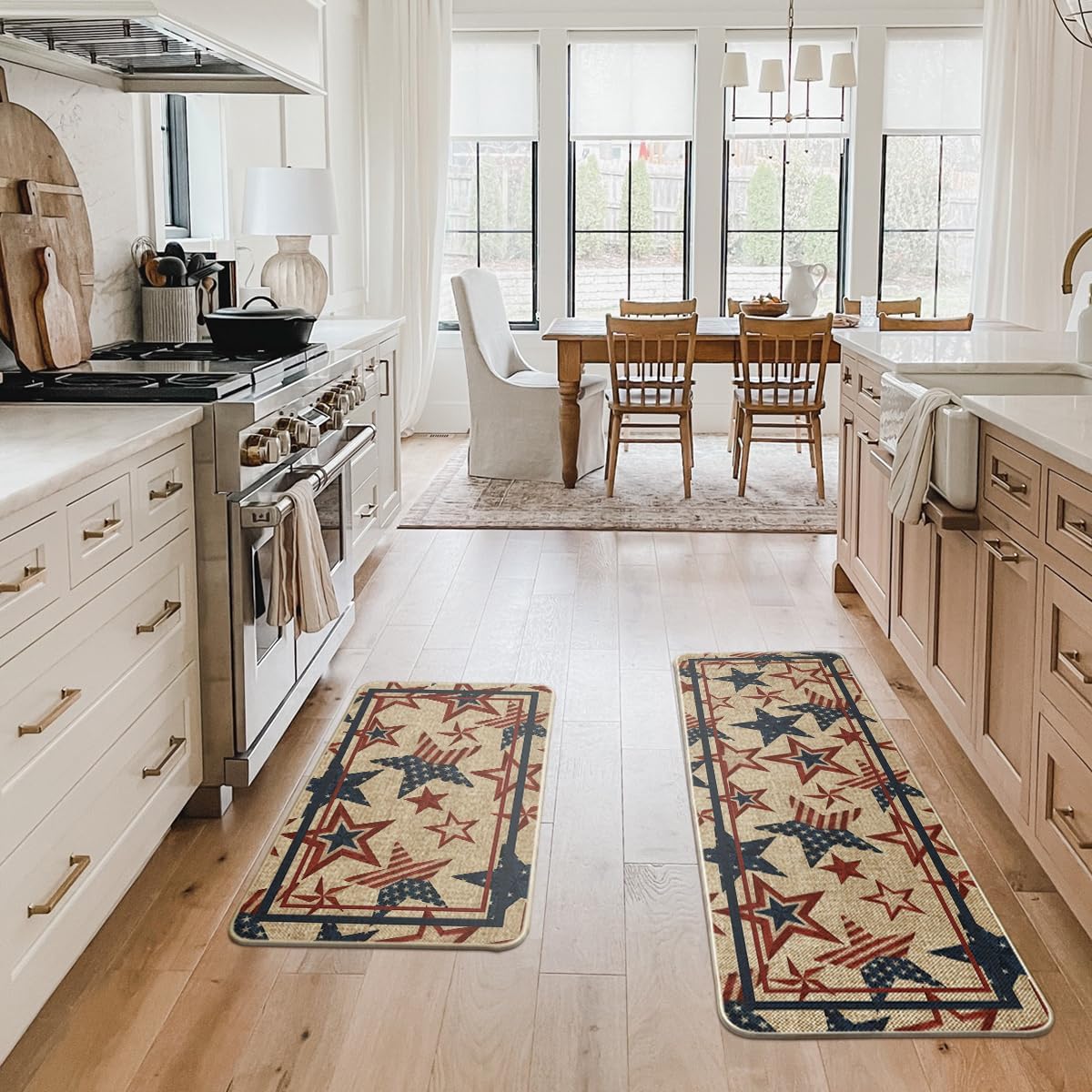 Artoid Mode Stars Independence Day Patriotic 4th of July Kitchen Mats Set of 2, Memorial Day Home Decor Kitchen Rugs for Floor - 17x29 and 17x47 Inch