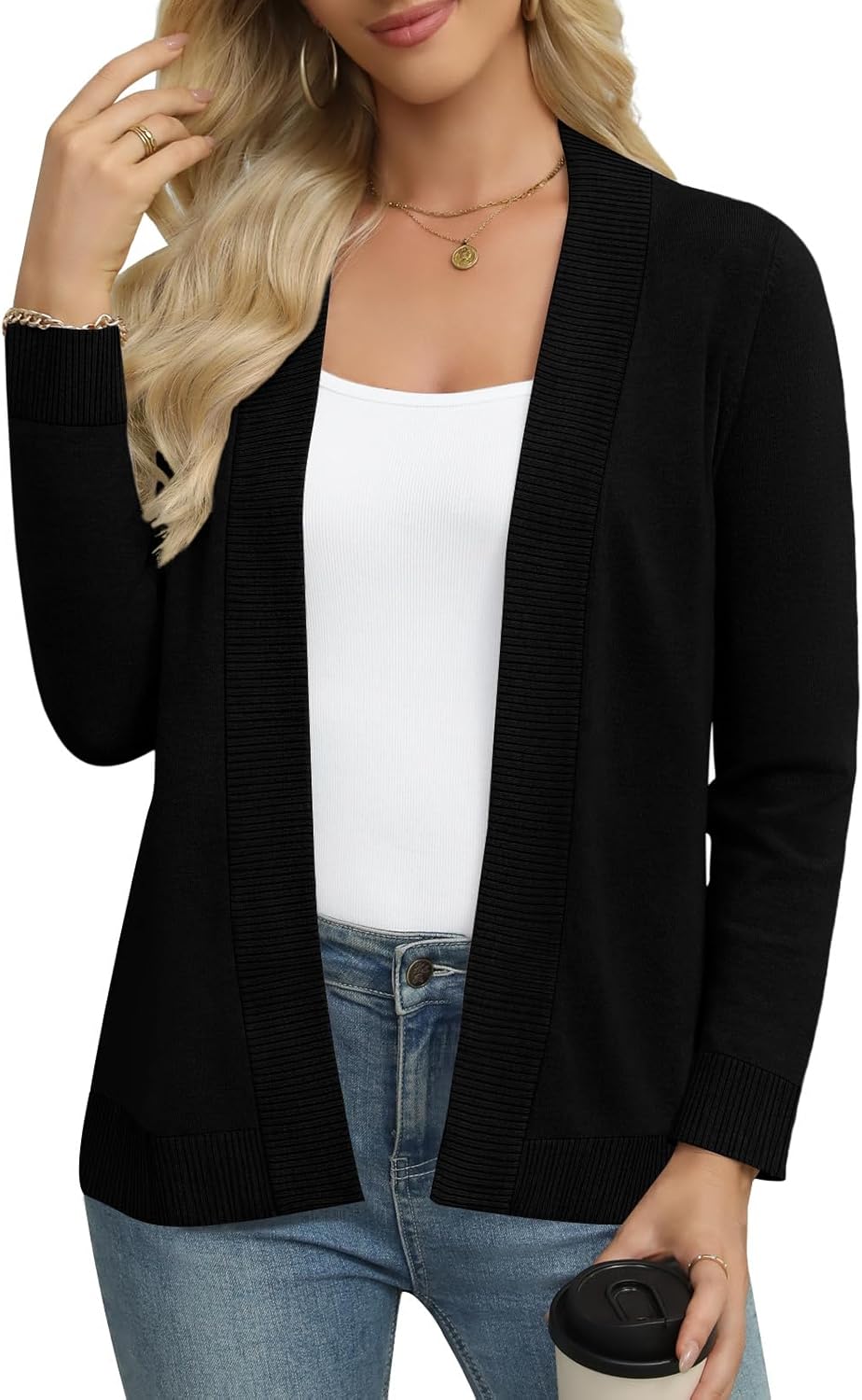 Women's Lightweight Cardigan Sweaters Long Sleeve Open Front Knit Casual Classic Cardigans - Image 3