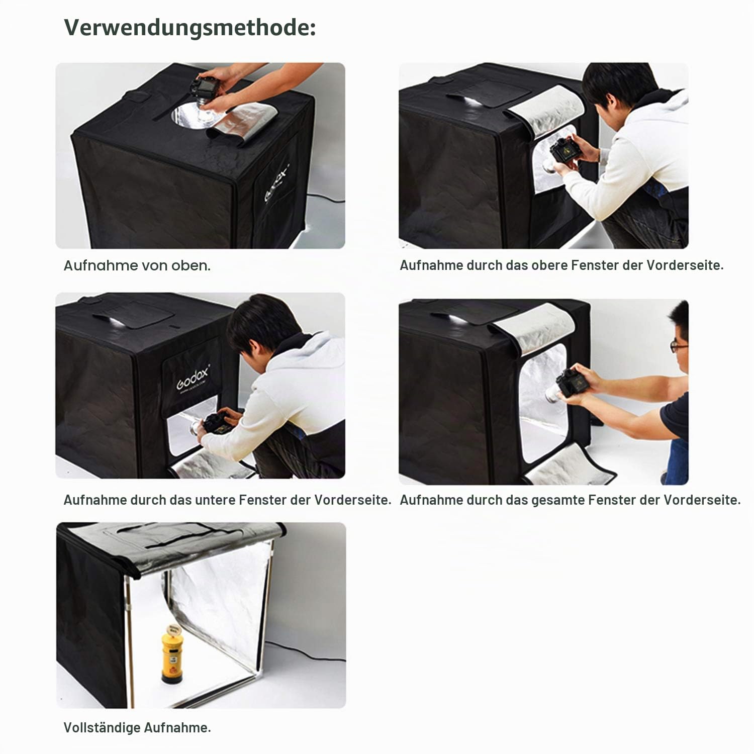 Godox Portable Triple Light LED Ministudio - 80x80x80cm - Professionelle Fotostudiobeleuchtung, Produktfotobox, Mini-Fotostudio für Produktfotos