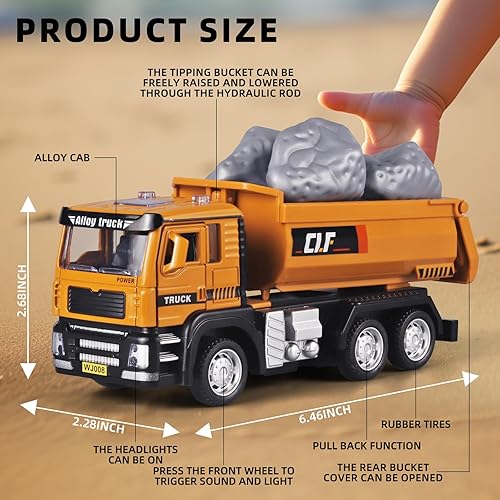 Miniatura 2 de Kids Dump Truck Metal DieCast Construction Trucks,Pull Back Dump Truck Toy with Lights and Sounds,Metal Cab Dump Truck Kids Construction Toys,Toy