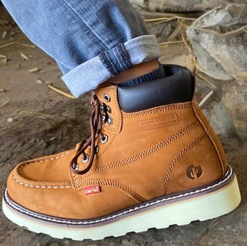 Miniatura 6 de CACTUS 3611M - Botas de trabajo de piel nobuck de 6 pulgadas con cuello acolchado y plantilla de esponja, cómodas, ligeras, construcción Goodyear