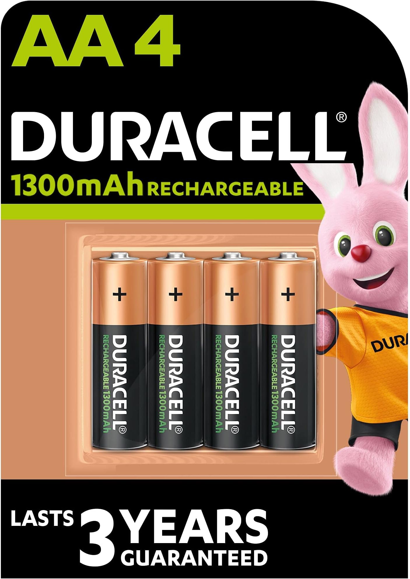 Duracell AA Rechargeable Batteries (Pack of 4), 1300 mAh NiMH, 2000 Cycles, pre-Charged, Long Lasting Power