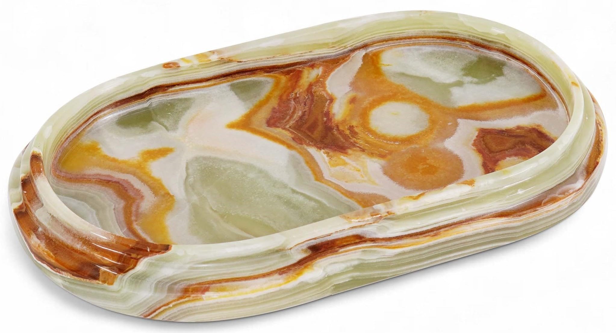 SPESHSTONES Marble Tray 9.75 Inch Handmade Green Onyx Bathroom Tray for Countertop Décor - Decorative Trays for Valentines Day Decorations, Perfume,