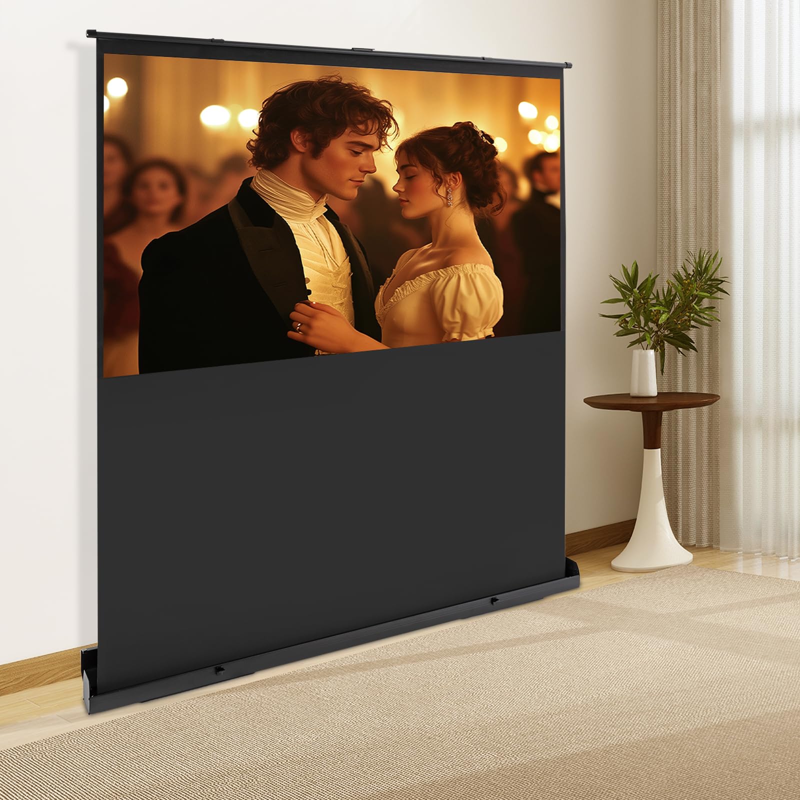 Écran de projection 80 pouces 16:9, mobile, business et home cinéma, vidéoprojecteur portable 4K et 8K Ultra Pull-up HD Projecteur au sol Écran avec support, réglable pour présentation home cinéma