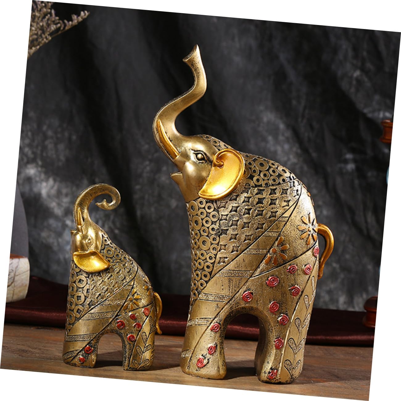 WOONEKY 2pezzi Statuetta di Elefante in Resina Decorazione da Casa Ornamento di Ricchezza Figura di Elefante
