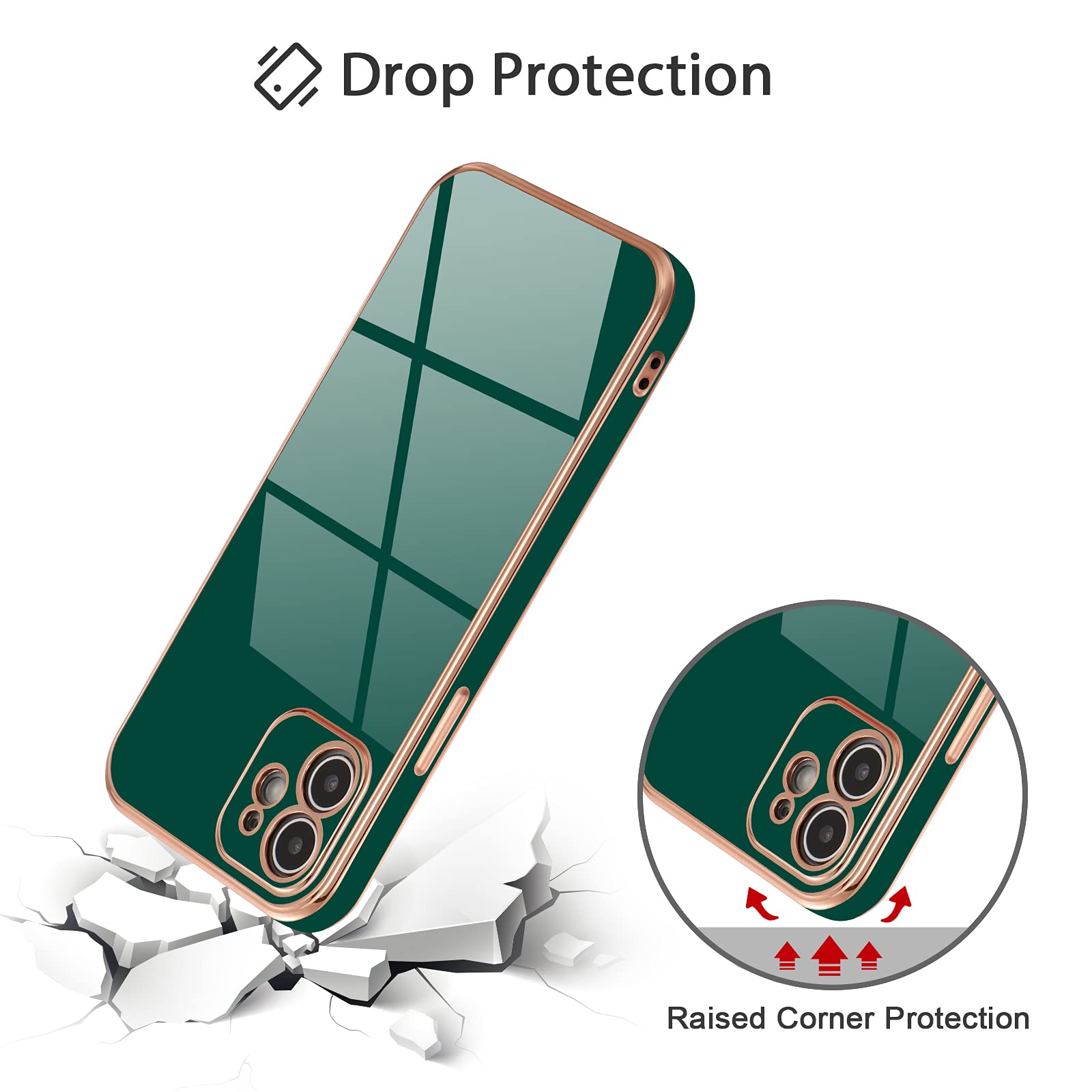 DEFBSC Hülle Für IPhone 12 – Dünne TPU-Silikon-Hülle, Galvanisierter Goldrand, Grün