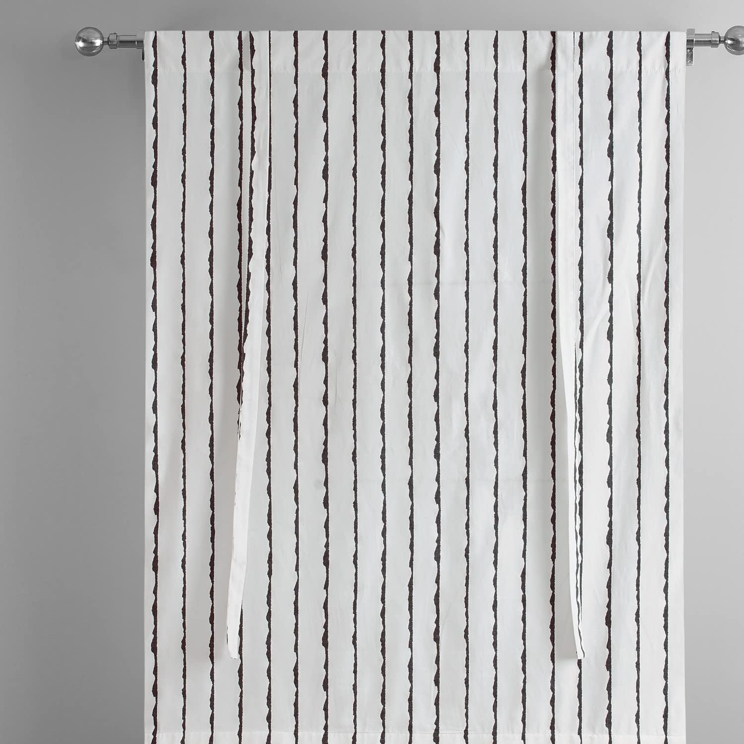 HPD Half Price Drapes Printed Cotton Room Darkening Tie Up Curtains for Windows - 46 x 63 Roll Up Balloon Curtain for Living Room, Kitchen (1 Panel), PRCT-TUD213C-63, Sharkskin Black Stripe