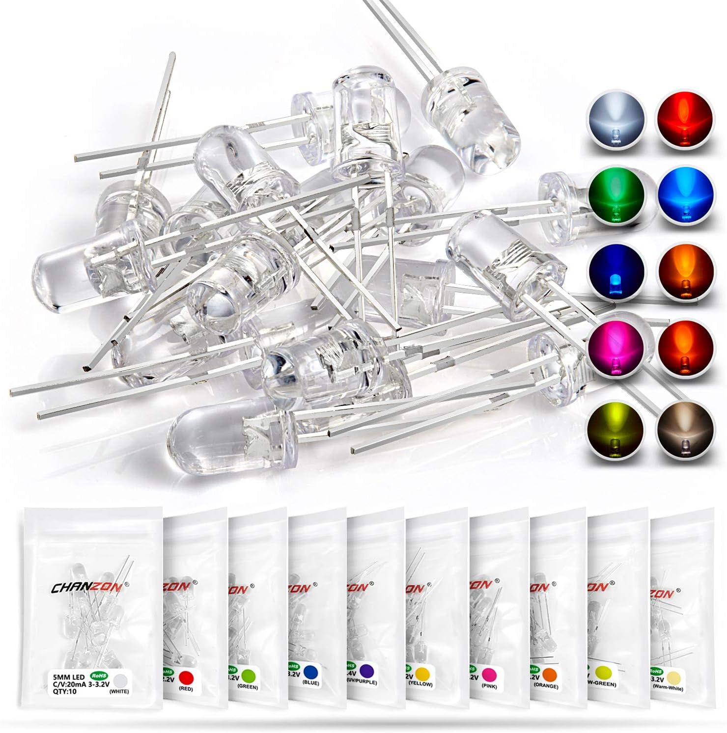 5mm LED Diode 100pcs (10 colors x 10pcs)