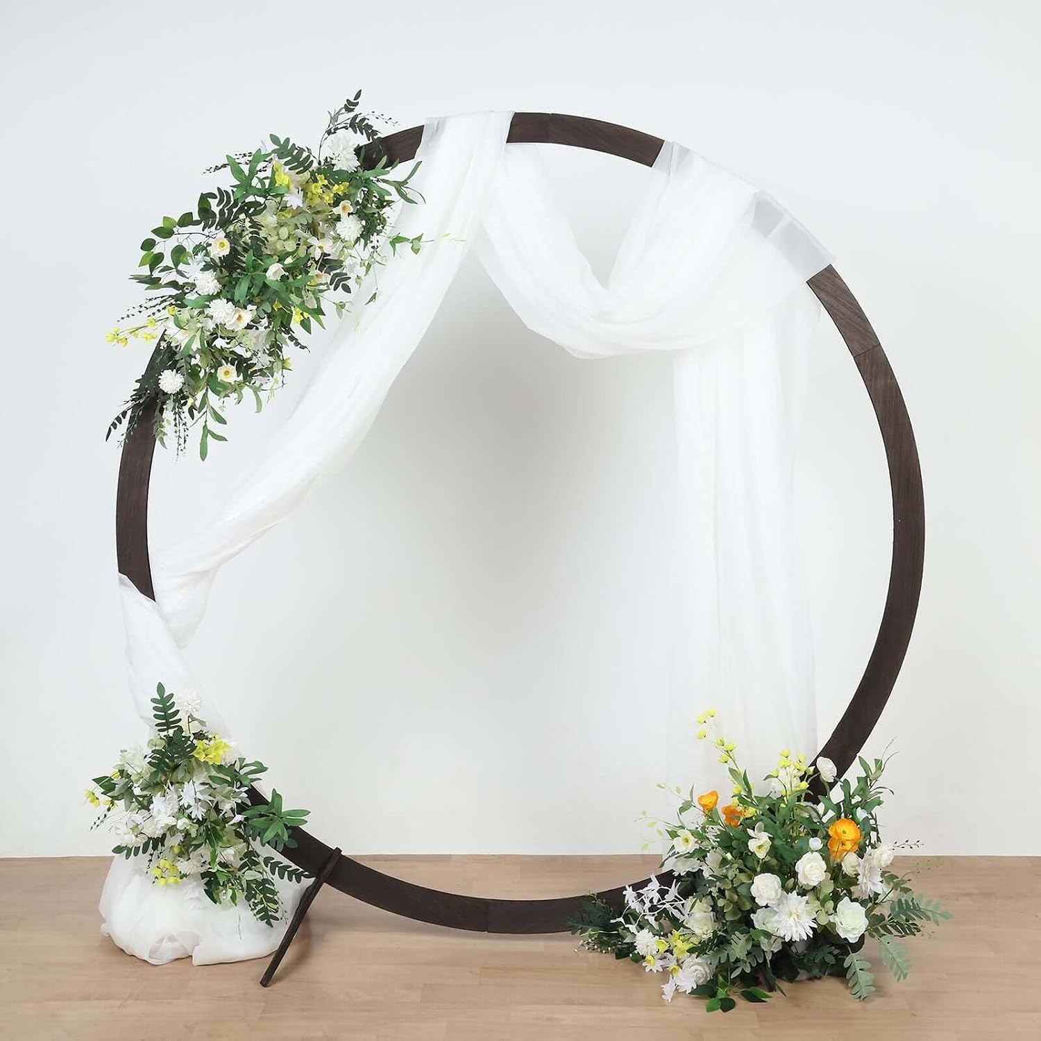 Efavormart 7.4ft Dark Brown Round Wooden Wedding Arch Stand, Rustic DIY Circular Moon Gate Backdrop Stand for Professional Event Staging