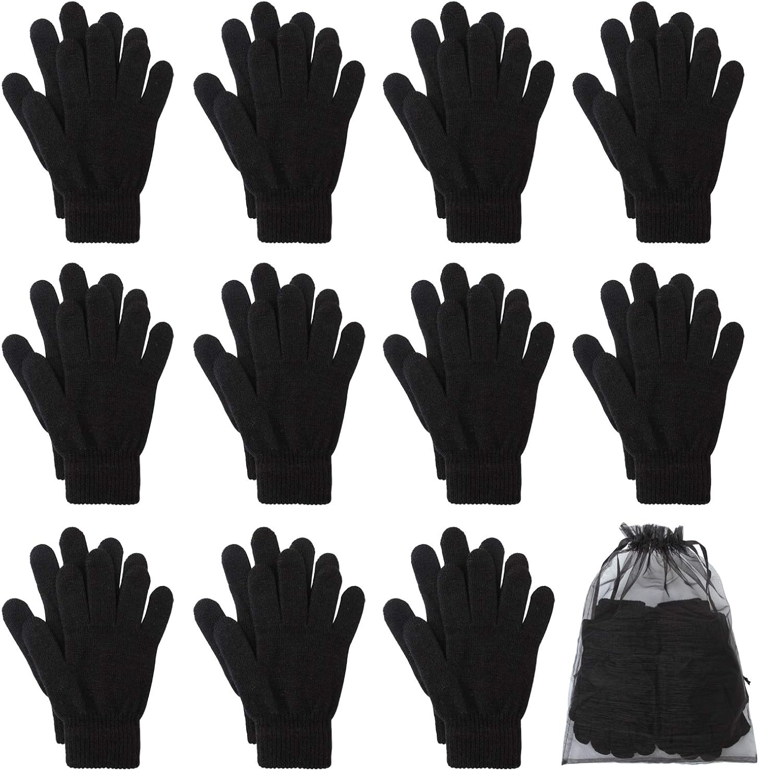 Cooraby 12 Pairs Winter Magic Gloves Stretchy Warm Knit Gloves with Mesh Storage Bag for Men or Women