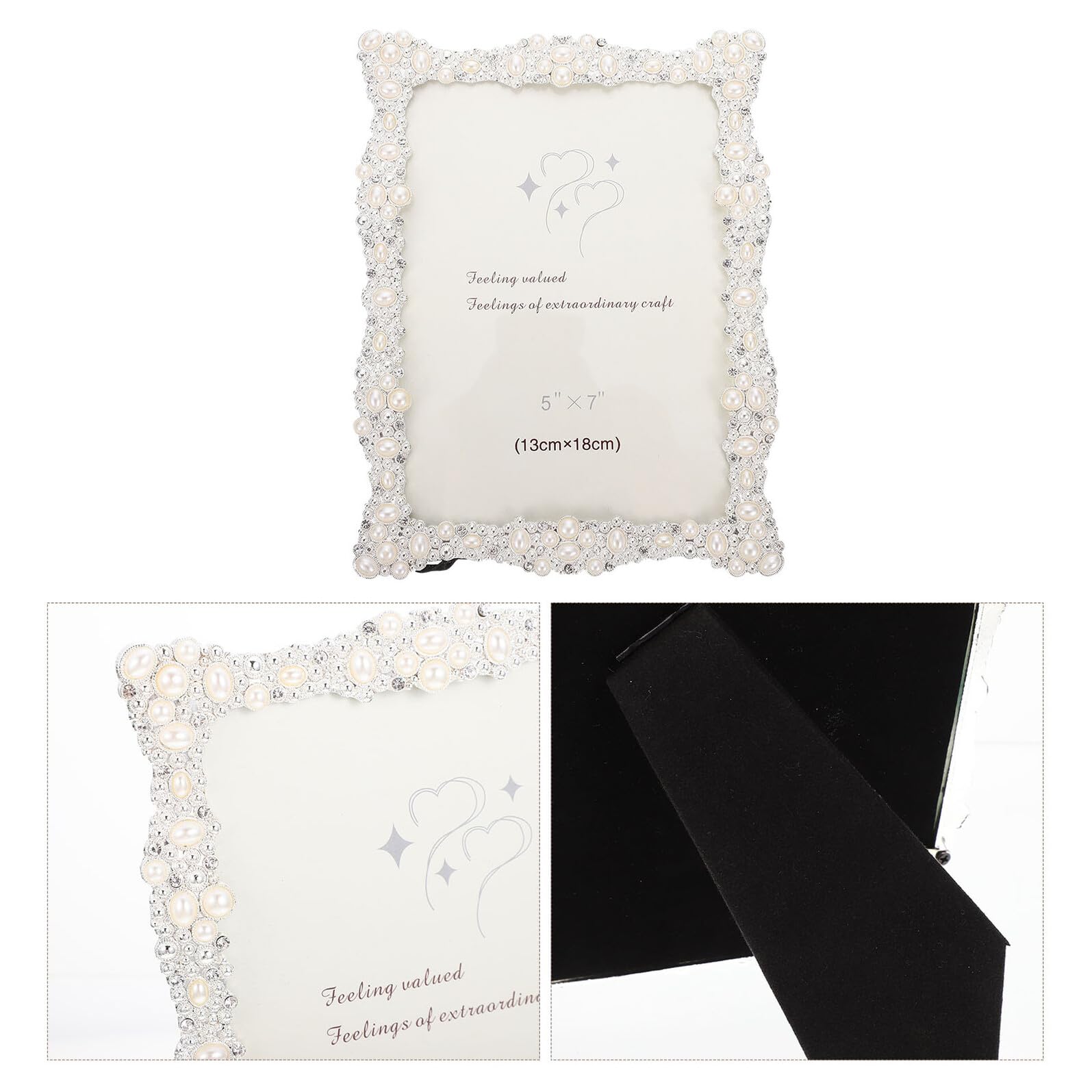 BESPORTBLE Marco de Fotos Hogar 8X6 Pulgadas Cristales Decorativos y Perlas, Soporte de Mesa para Recuerdos y Fotos Familiares