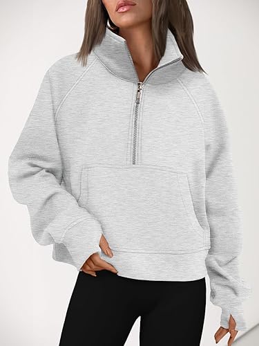Miniatura 6 de AUTOMET Sudaderas con media cremallera para mujer, sudadera corta de vellón con cremallera de un cuarto, sudaderas con capucha para el otoño, a la