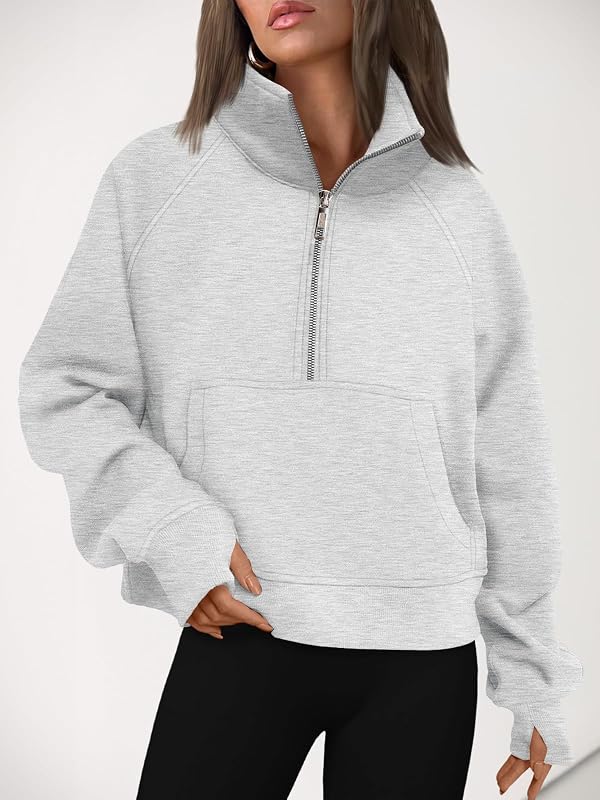 AUTOMET Womens Sweatshirts Half Zip Fleece Pullover Fall Outfits Grey image 6