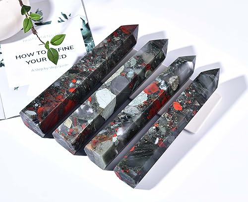 Miniatura 3 de AMOYSTONE Torre de varita curativa de cristal curativo de obelisco africano extra grande, 6 columnas facetadas Reiki Chakra Meditación Terapia Rojo