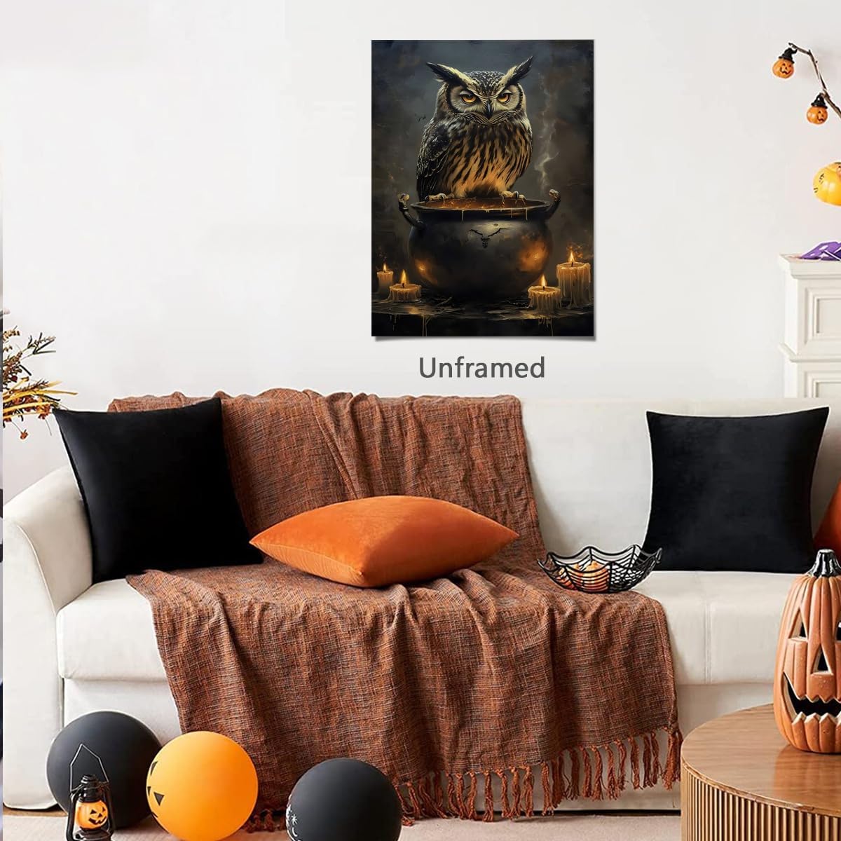incstirup Vintage Moody Halloween Wall Art Owl and Cauldron Poster For Farmhouse Cottage Gothic Wall Decor-Dark Academia Art Canvas Print Picture For Room Bedroom Halloween Decor