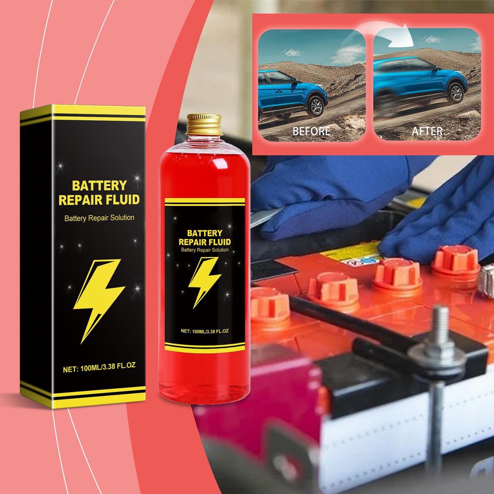 Liquide de réparation de Batterie de Voiture - Réparation de Batterie sûre et - Longue durée de Vie - - pour Voitures de Golf - Universel - 100 ML