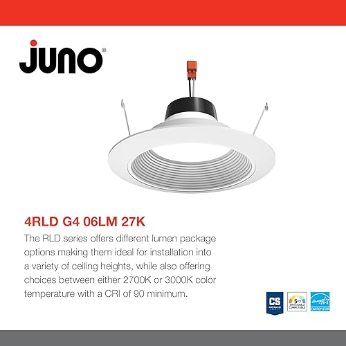Miniatura 2 de Juno Iluminación LED empotrable de 4 pulgadas, luz LED descendente de la serie G4, lámpara de techo para cocina o ducha, 600 lúmenes, 2700 K blanco