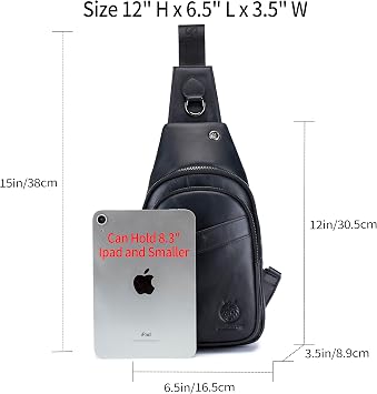 Genuine Leather Crossbody Bag for Men Casual Sling Chest Bag Men Sling Bags Man Bag Crossbody, Black