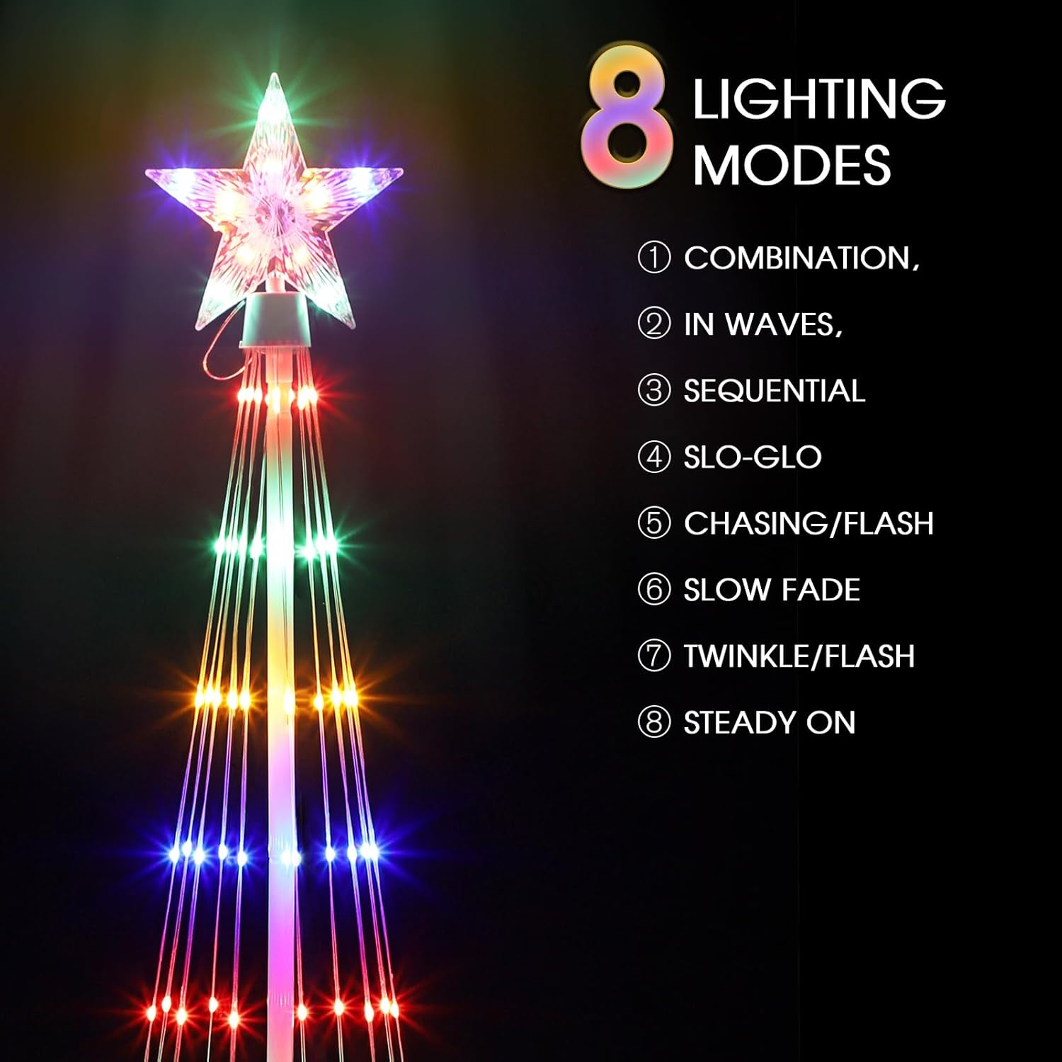 OUSHENG LED Outdoor Christmas Tree Light Show Decorations, Outside Lighted Cone Xmas Decor with Star Toppers for Yard Porch Backyard Patio, 4 Colors, 3ft 4ft 5ft