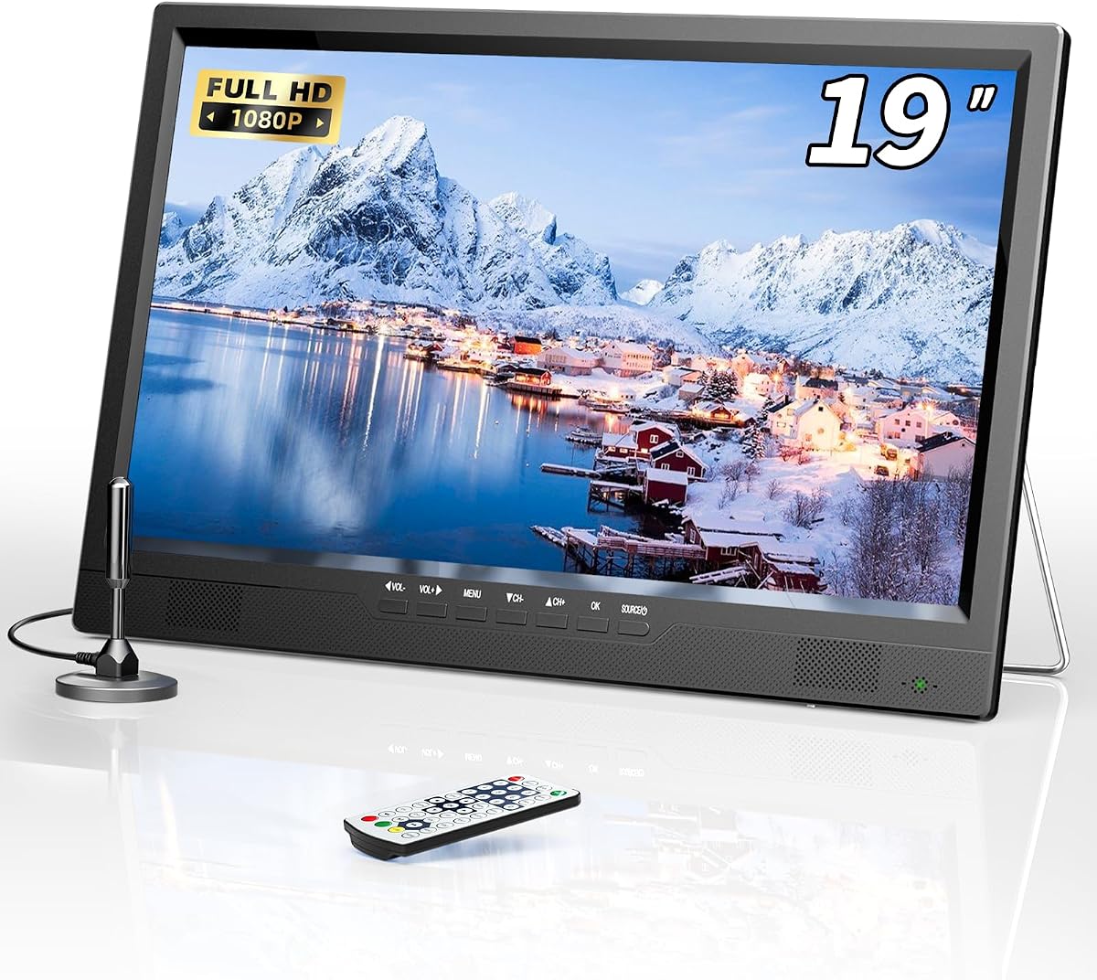 NORTHING 19.2" Portable TV with Antenna, 1080P LED Small TV for Camping | Support HDMI/ USB/AV Input, Portable Monitor with Built-in Stand,for Kitchen Bedroom