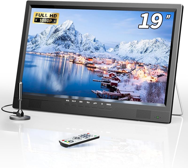 NORTHING 19.2" Portable TV with Antenna, 1080P LED Small TV for Camping | Support HDMI/ USB/AV Input, Portable Monitor with Built-in Stand,for Kitchen Bedroom