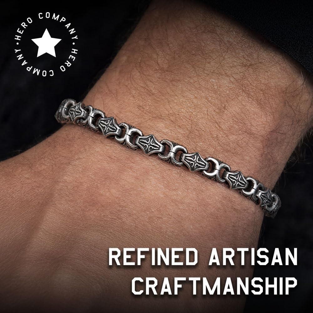 Hero Company Men’s Stainless Steel Bracelet - ‘Byzantine Legacy’ Bracelet for Men - Helps Pair Veterans With A Service Dog