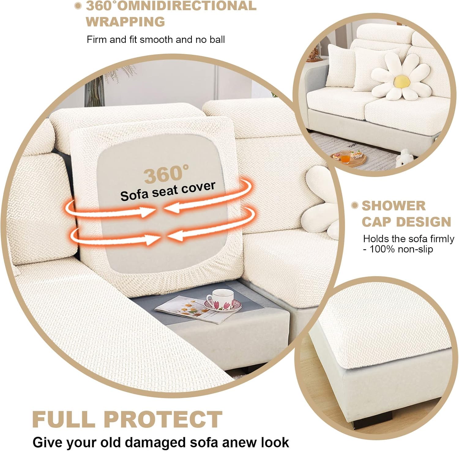 MIFXIN Couch Cushion Covers Sofa Cover Magic Sofa Cover Stretch Universal Elastic L Shape Sofa Sectional Cushion Slipcover Chaise Lounge Furniture Protector (Weave White, Chaise Cover)