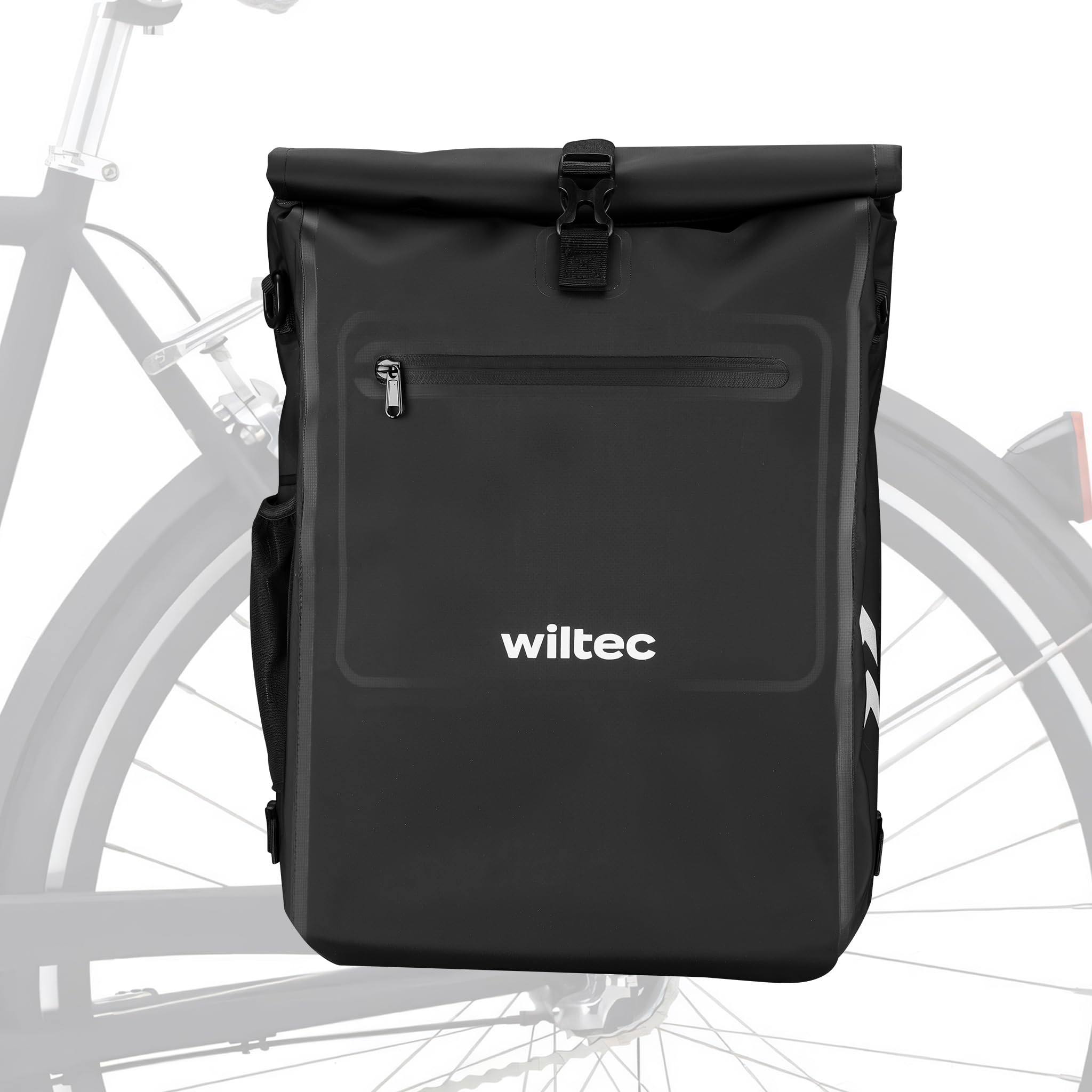 Wiltec Torba rowerowa 3w1 wodoodporna o pojemności 25 l, czarna, z funkcją plecaka i torby na ramie, na zamek zatrzaskowy
