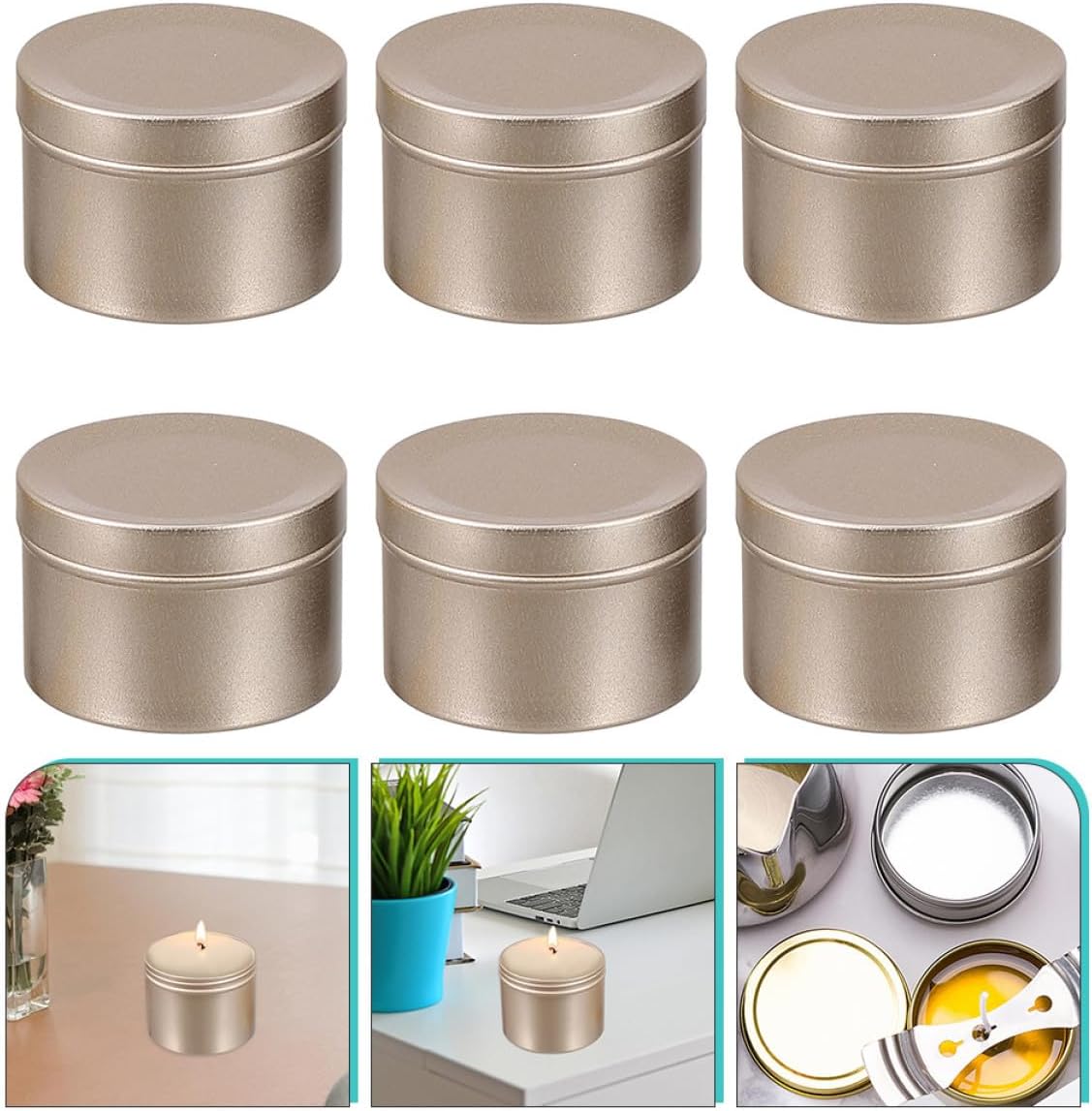 6pcs 50ml Aluminum Candle Jars Matte Gold for DIY Candle Making, Solid Scented Ointment Containers, Essential Oil Storage Tins for Home and Travel