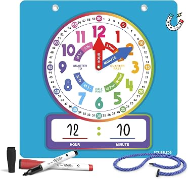 Scribbledo Dry Erase Teaching Clock Magnetic Learning Clock Board, 1313 Inches, Includes 2 Markers and Hanging String, Build Time-Telling Skills at School or Home