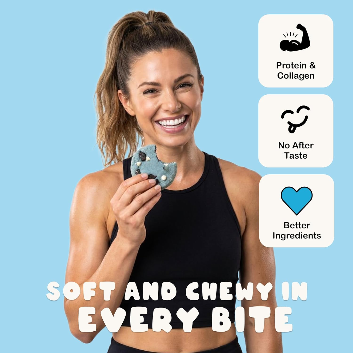 CHUNKYFIT Cookie Monster Protein Cookie - Made with Coconut Oil, Collagen and a Touch of Honey, Soft Baked Balanced Snack, Good for Post Workout Recovery, 16g Protein - 1.95 OZ - 10 Pack