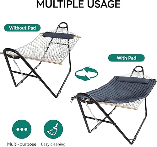 Miniatura 2 de YITAHOME Hamaca con soporte incluido, hamaca resistente, impermeable, portátil, hamaca independiente con bolsas de almacenamiento de almohada, 450