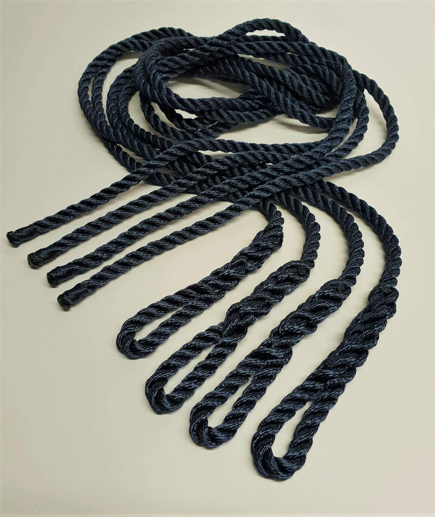Cuerda de guardabarros, 8 mm, 1 m, 3 hebras, cuerda de poliéster, empalmada y cosida, lista para usar (negro, piezas: 6)