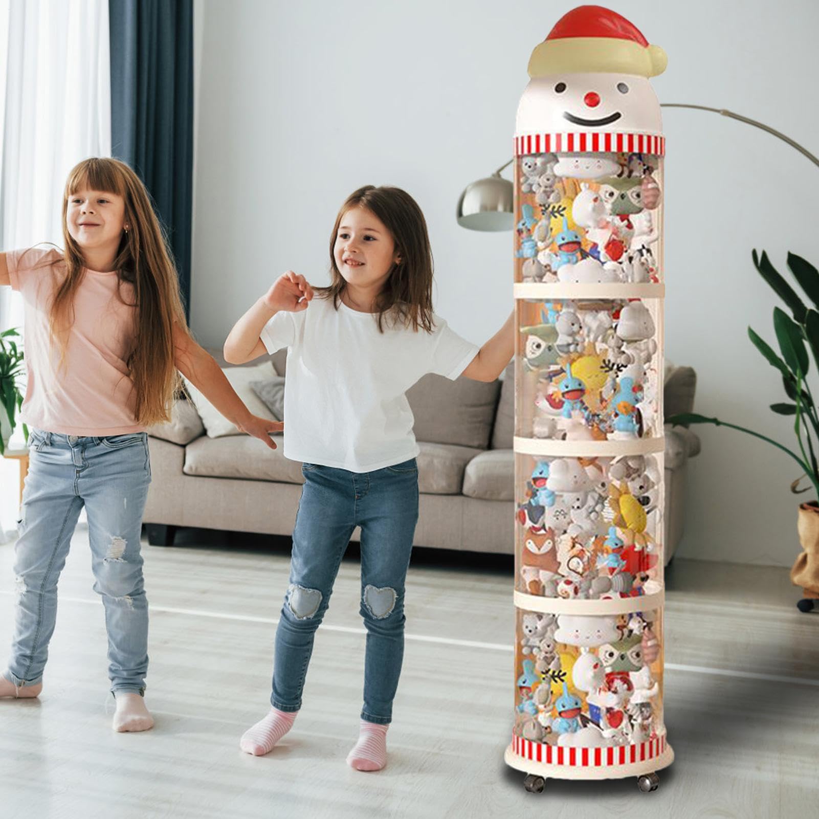 Tubo de almacenamiento de animales de peluche, torre de exhibición | de felpa transparente con forma, organizador de almacenamiento de juguetes con ruedas, para sala de juegos, habitación de los
