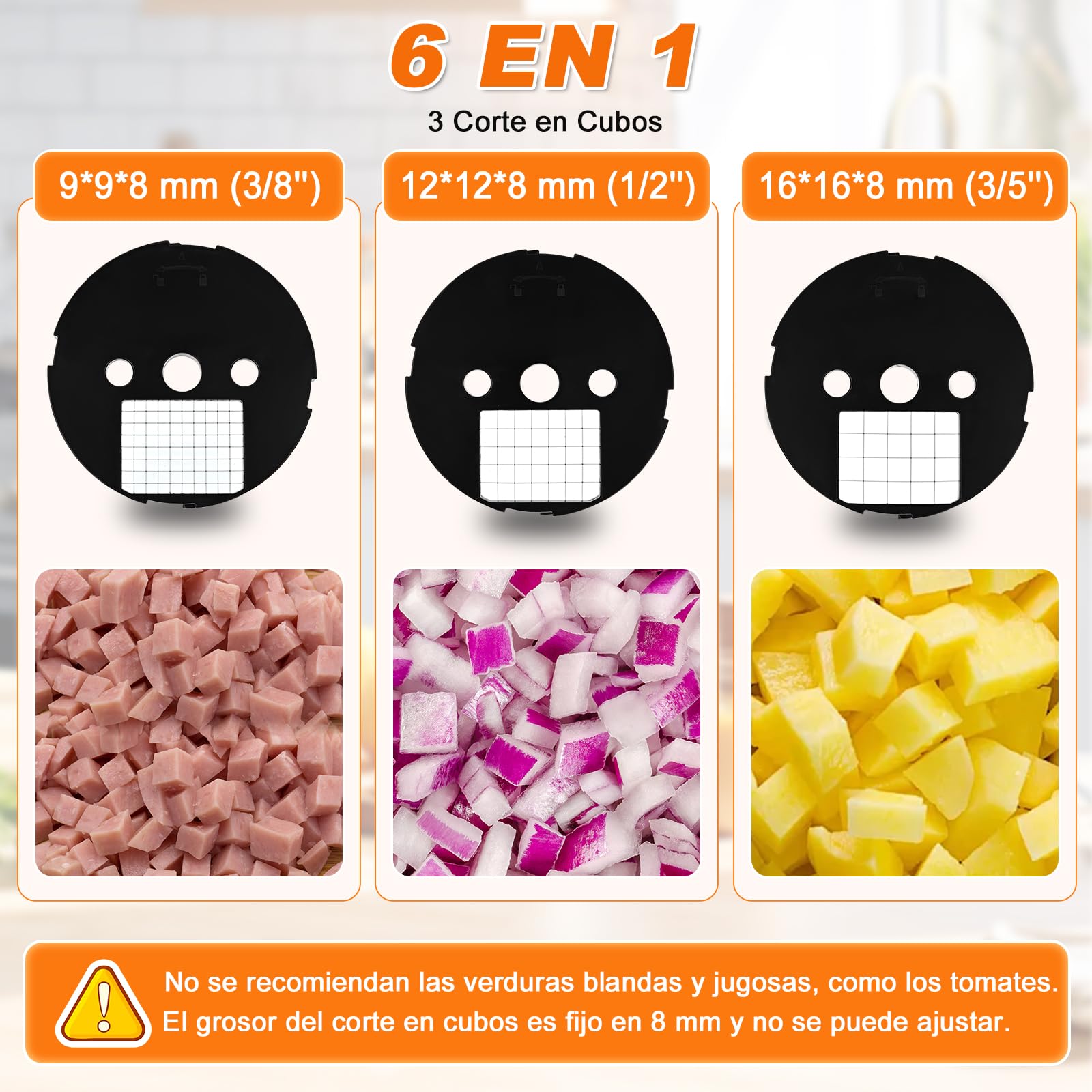 Anatole 6 en 1 Cortador de Verduras Eléctrico en Cubos Rodajas Ondulados Rallador de Vegetales Frutas Multifuncional para Pepino Patata Zanahoria Cebolla 100W 220V