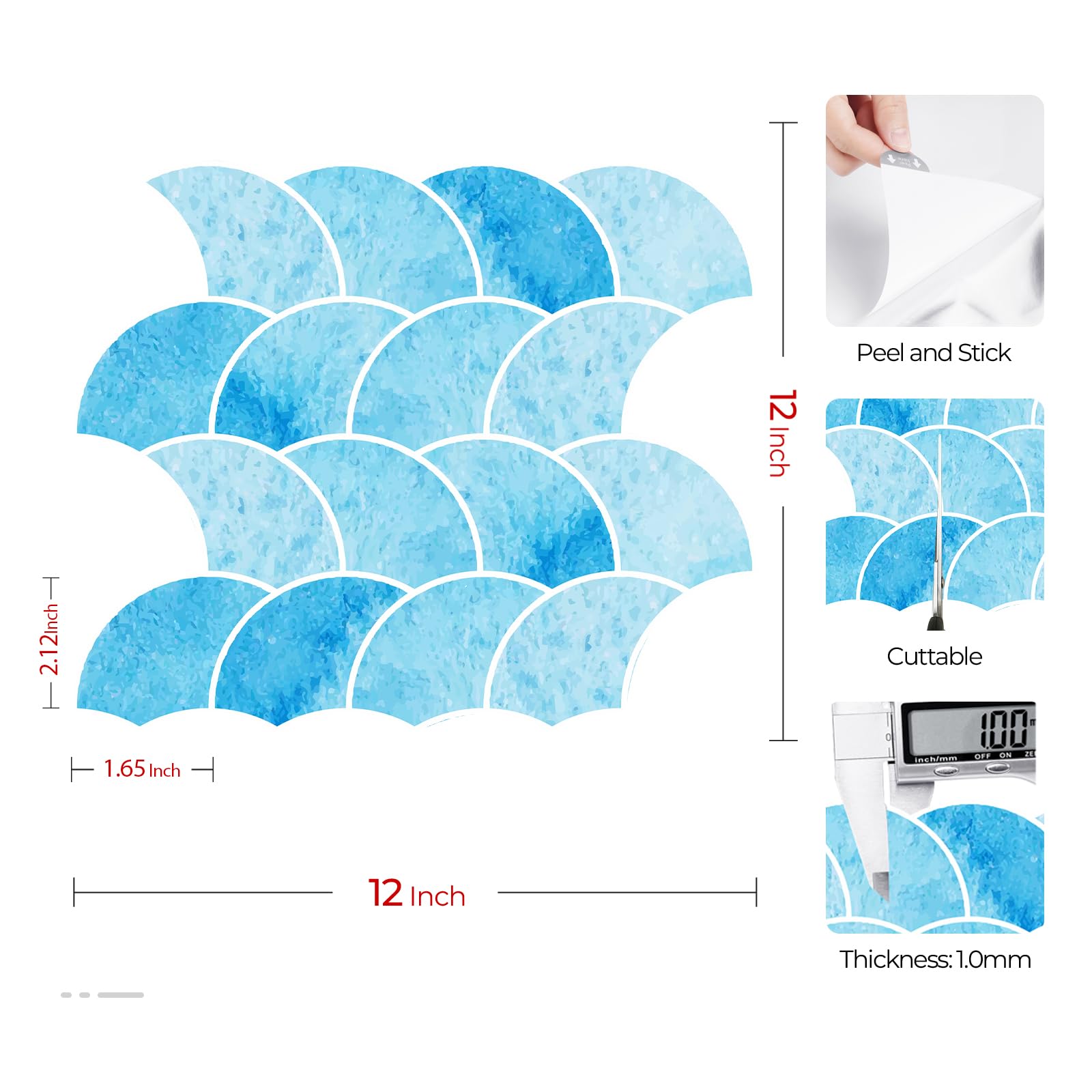 Livelynine Piastrelle Adesive Bagno Blu 3D Paraschizzi Cucina Adesivo Muro Azzurro 30x30 16 Piastrelle Cucina Adesive 3D Mattonelle Adesivi Bagno Adesivi per Piastrelles Blu Effetto Onda del Mare