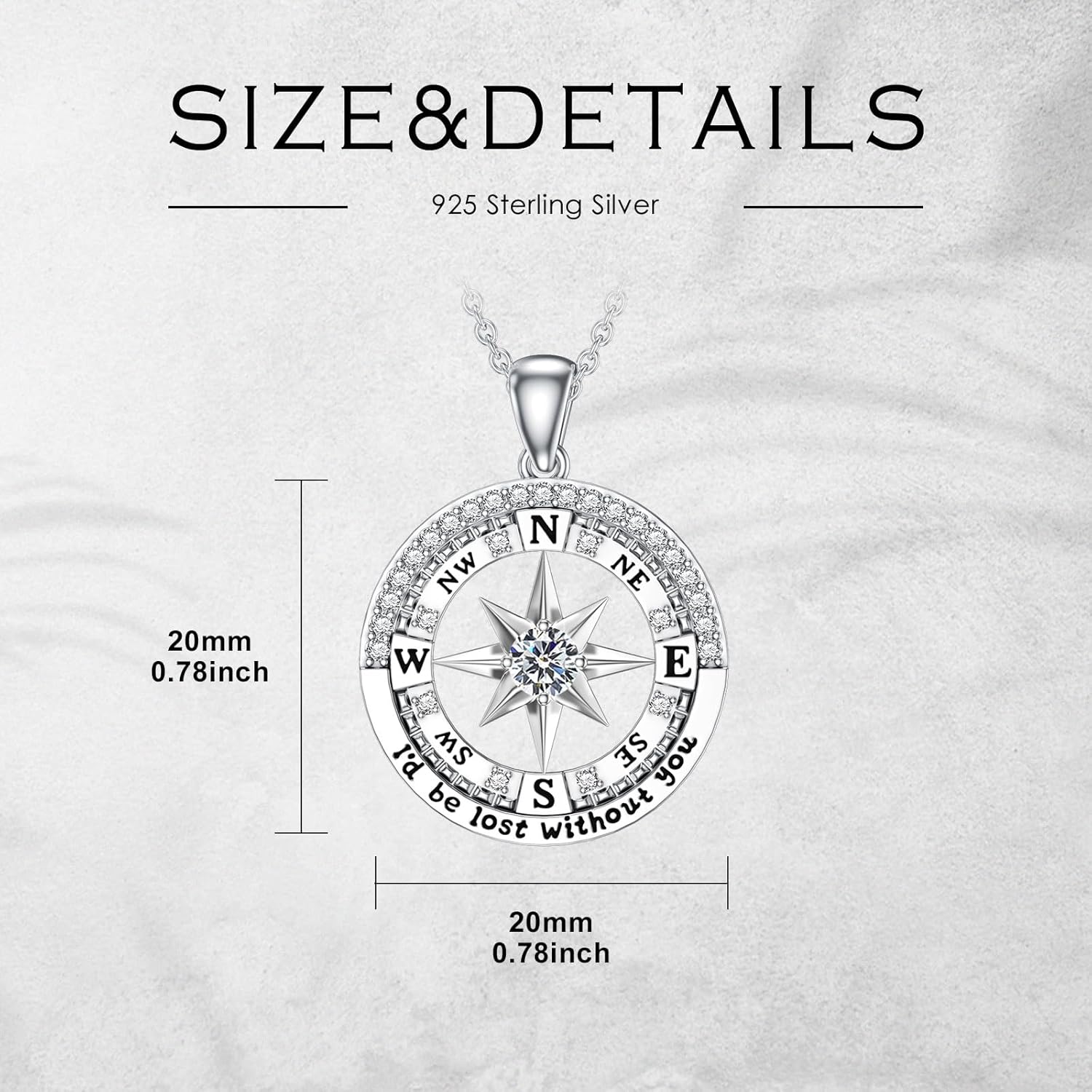 Compass Birthstone Necklace Gift for 2025 Graduation 925 Sterling Silver Compass ‘I'd be Lost Without You’ Pendant Necklaces Jewelry for Women Her Wife Gift for Birthday Anniversary