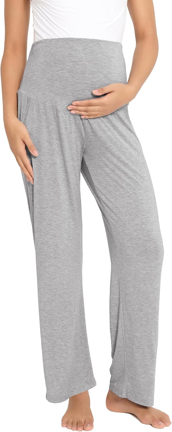 Maternity Pajama Pants Viscose from Bamboo Pregnancy Lounge Pants Soft Comfy Loose Stretchy Trousers with Pockets - Image 8