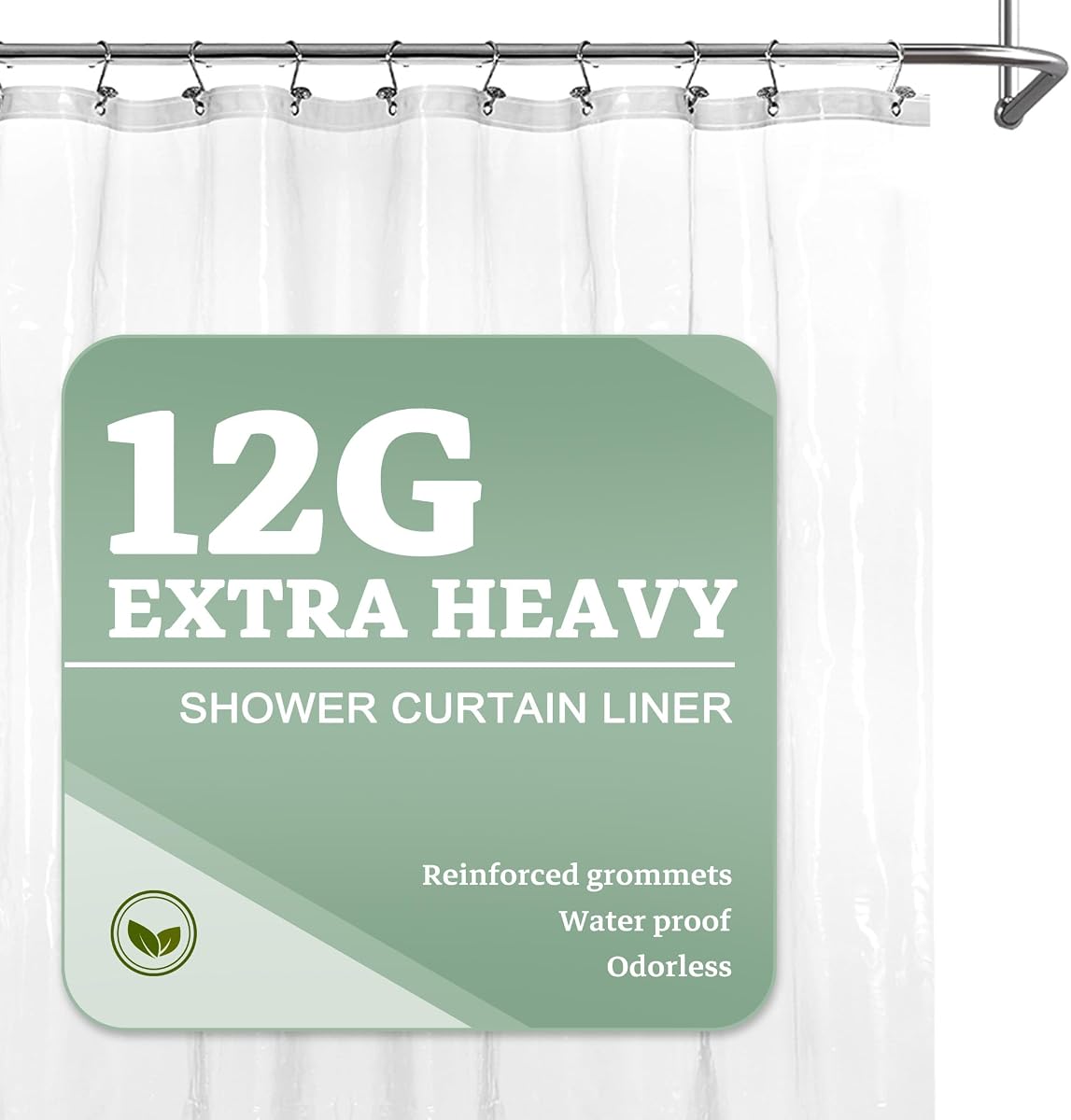 Barossa Design Extra Heavy Duty Shower Curtain Liner Clear, 72x72 | Premium Thick PEVA, Rustproof Metal Grommets, Soft Waterproof Plastic Shower Curtain with 3 Magnets for Bathroom