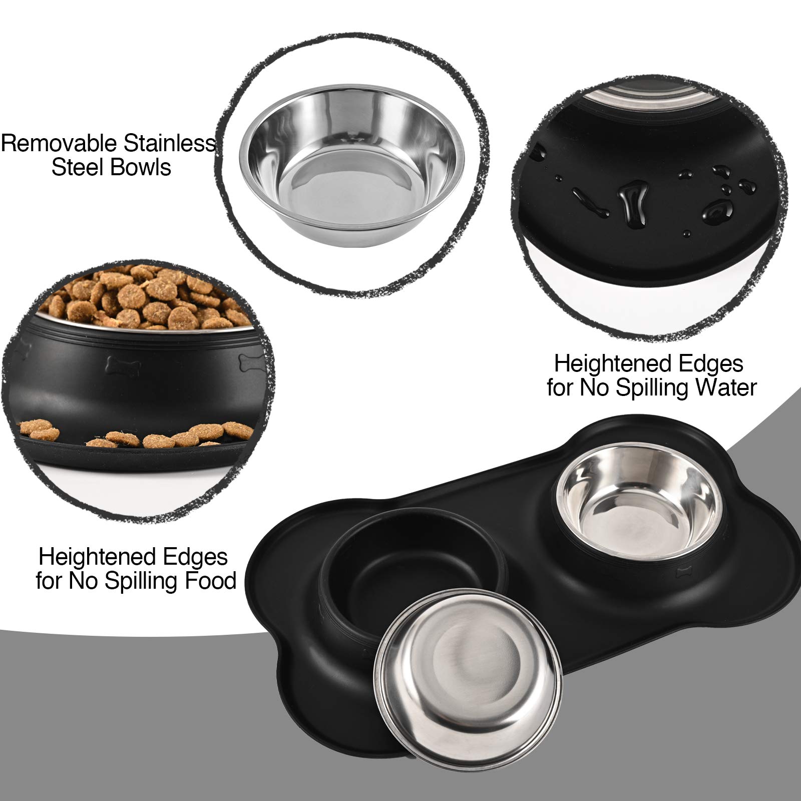 Juqiboom Dog Bowls 2 Stainless Steel Bowl For Pet Water&Food Feeder With Non Spill Skid Resistant Silicone Mat For Pets Puppy Small Medium Cats Dogs (13½ Oz Ea, Black),?45.97 cm,H_4.57 cm,W_26.92 cm 1