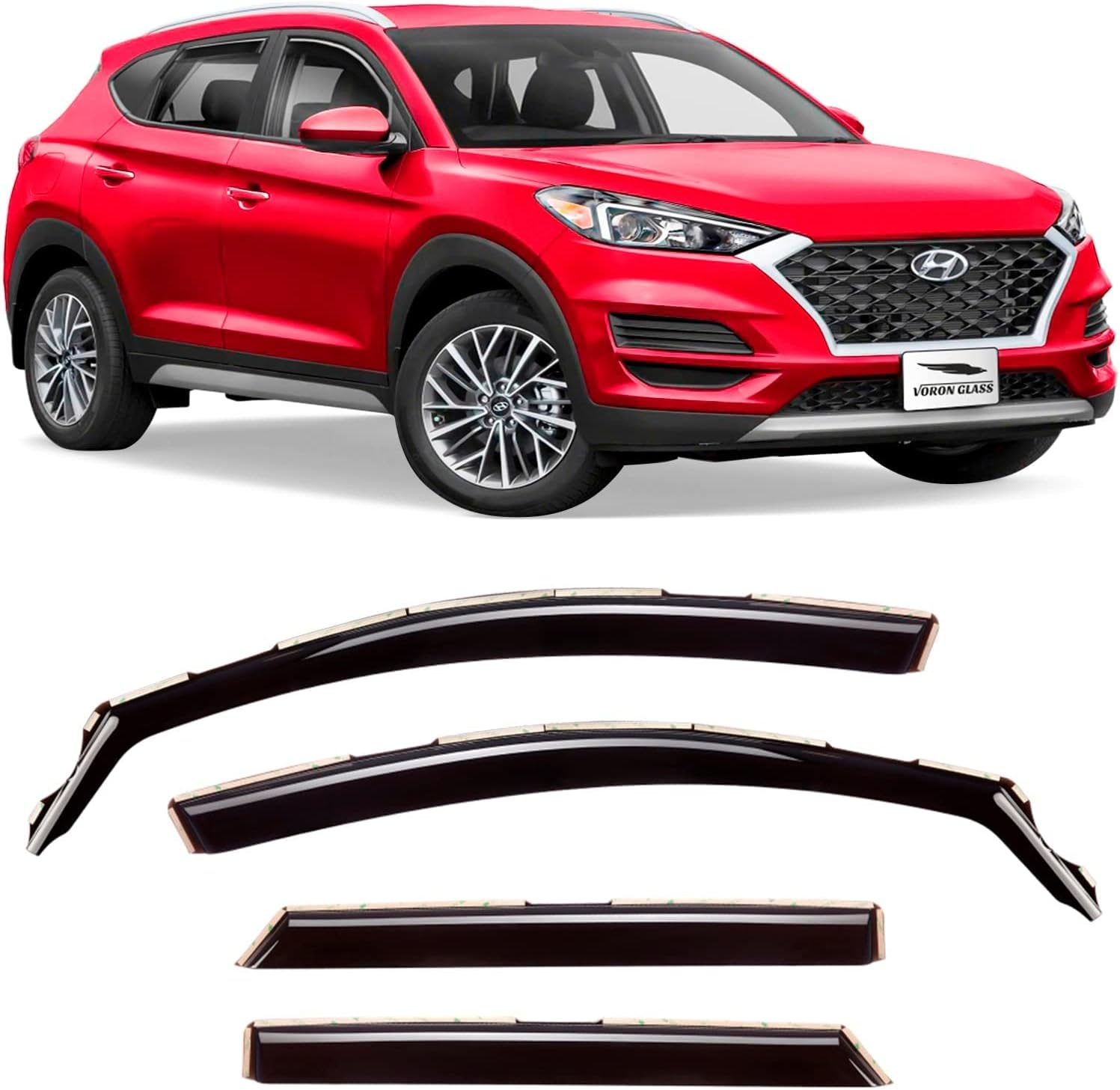Voron Glass in-Channel Extra Durable Rain Guards for Hyundai Tucson 2016-2020, Window Deflectors, Vent Window Visors, 4 Pieces - 220232