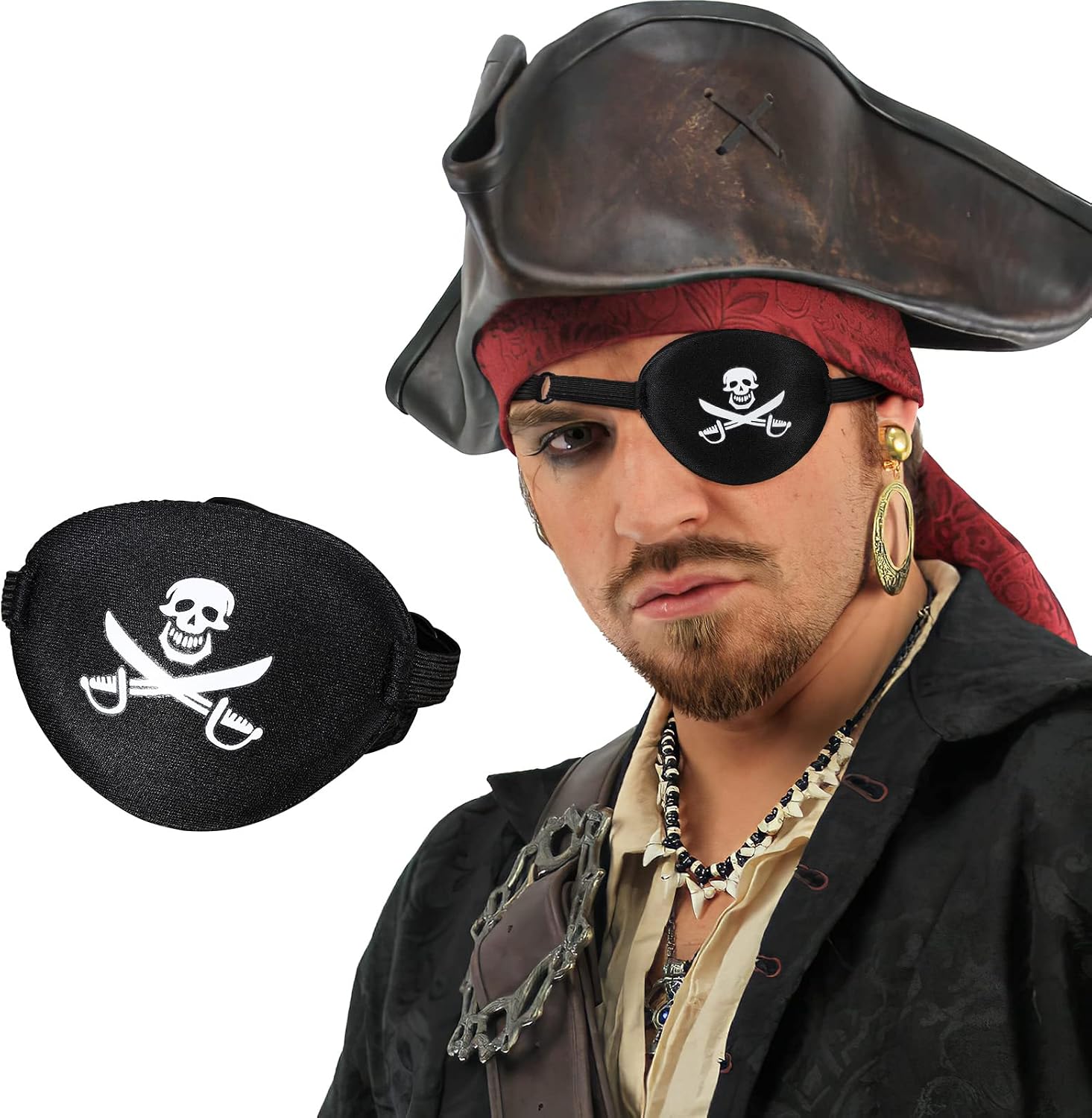 NUOLUX Pirate Eye Patch Skull Crossbone Eye Patch Eye Mask Pirate Accessories for Halloween (Black)