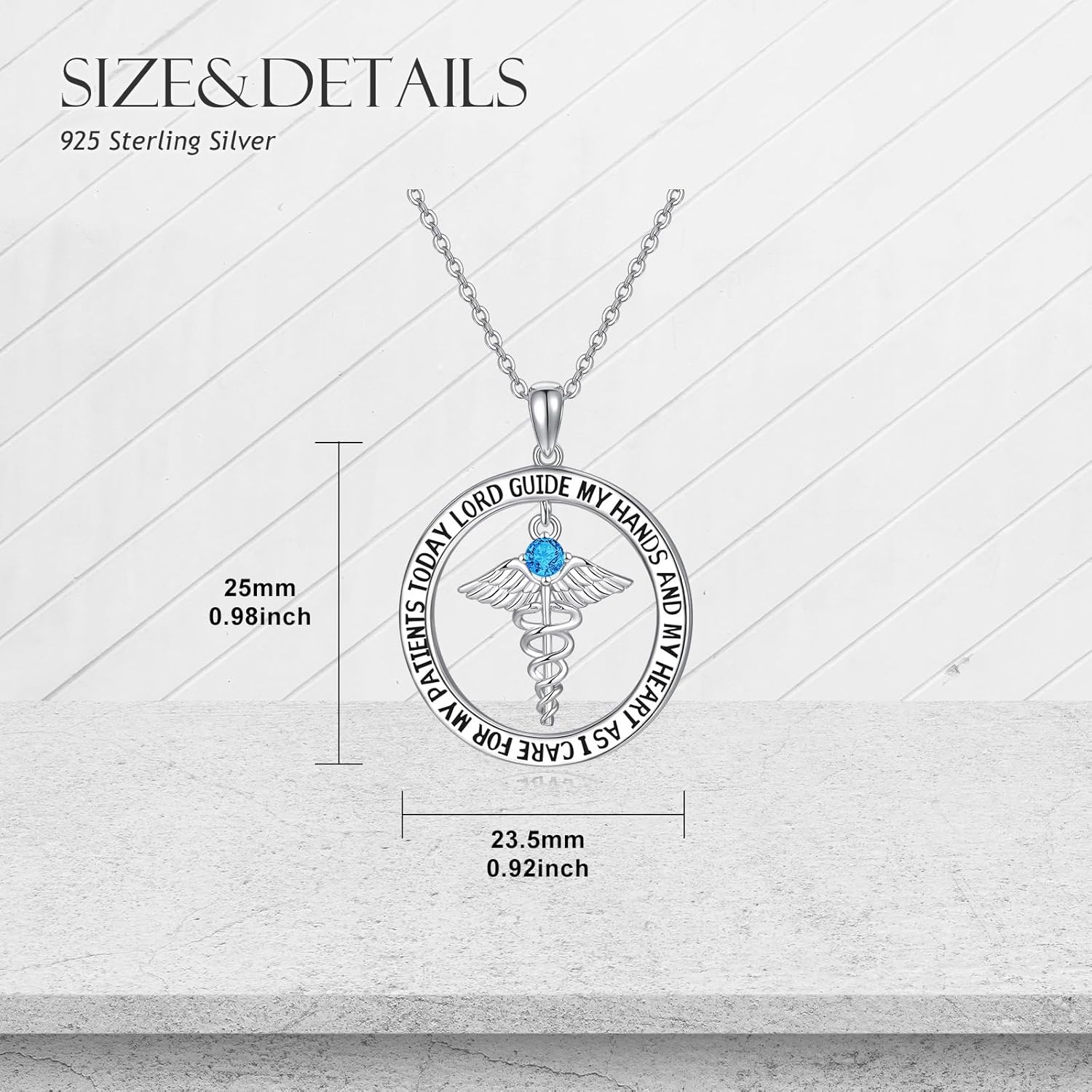 AOBOCO Nurse Gifts for Women 925 Sterling Silver Nurses Prayer Necklace with Caduceus Nursing Graduation Gift for Nurses Medical Student Made with 12 Birthstones (January to December)