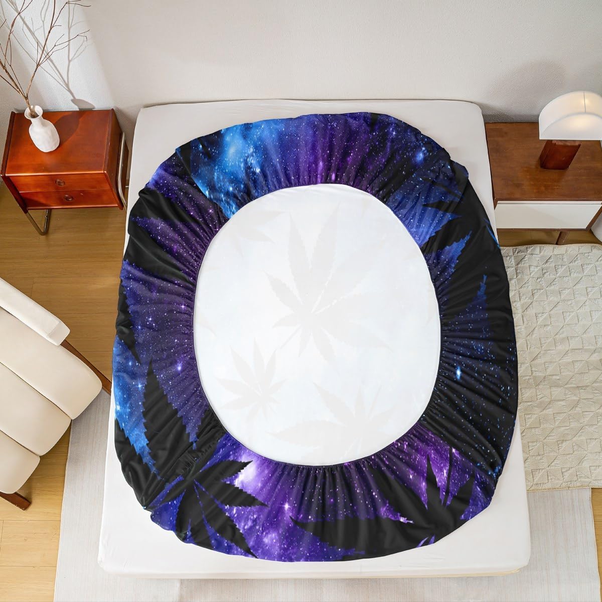 Feelyou Galaxy Space Bed Sheets Marijuana Leaf Sheet Set Botanical Weed Bedding Hemp Fitted Sheet Queen Size Includes 1 Sheets & 2 Pillowcases (No Flat Sheet)