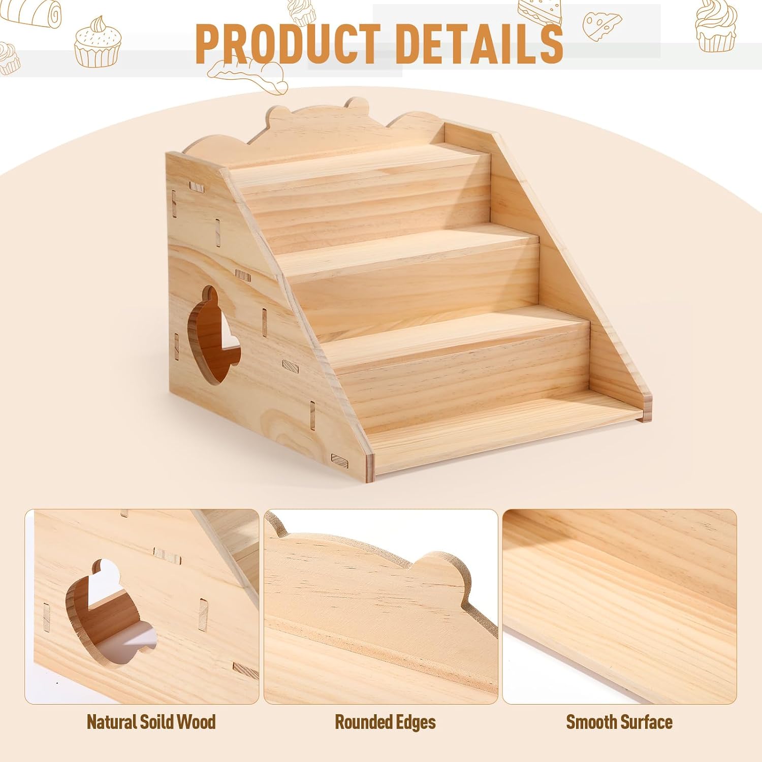RattanView 4-tier Retail Wooden Display Riser Wooden Cupcake Farmers Market Stand Cute Bear Shape Display Riser Craft Rack Soap Perfume Shelf for Home Birthday Baby Shower Wedding Party Supplies