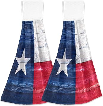 American Flag The State Texas Wooden Kitchen Hand Towel Absorbent Hanging Tie Towels with Loop for Bathroom 2 Pcs