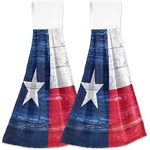 American Flag The State Texas Wooden Kitchen Hand Towel Absorbent Hanging Tie Towels with Loop for Bathroom 2 Pcs